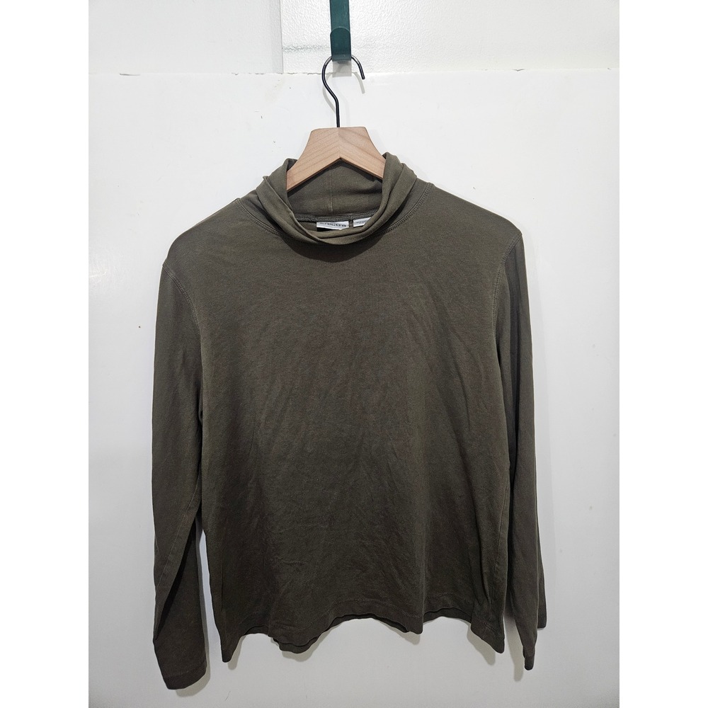 Chico's Size 3 Olive Green Turtleneck Top Long Sleeve Lightweight Relaxed Minima